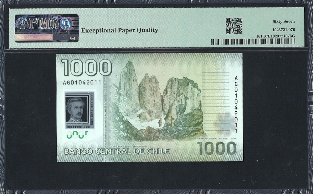 Chile -  1000 Pesos 2020 - Pick # 161j - PMG 67 EPQ