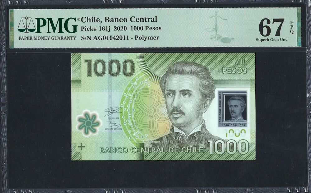 Chile -  1000 Pesos 2020 - Pick # 161j - PMG 67 EPQ