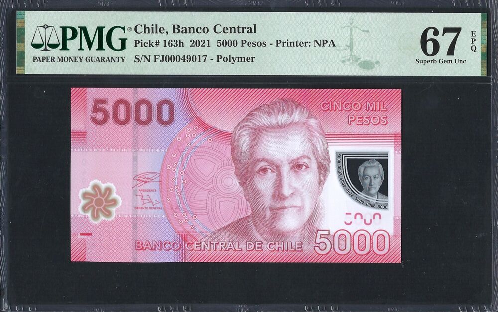 Chile -  5000 Pesos 2021 - Pick # 163h - PMG 67 EPQ