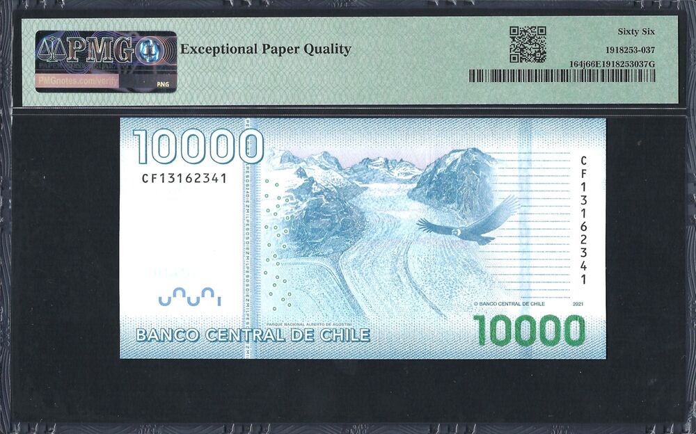 Chile -  10.000 Pesos 2021 - Pick # 164j - PMG 66 EPQ