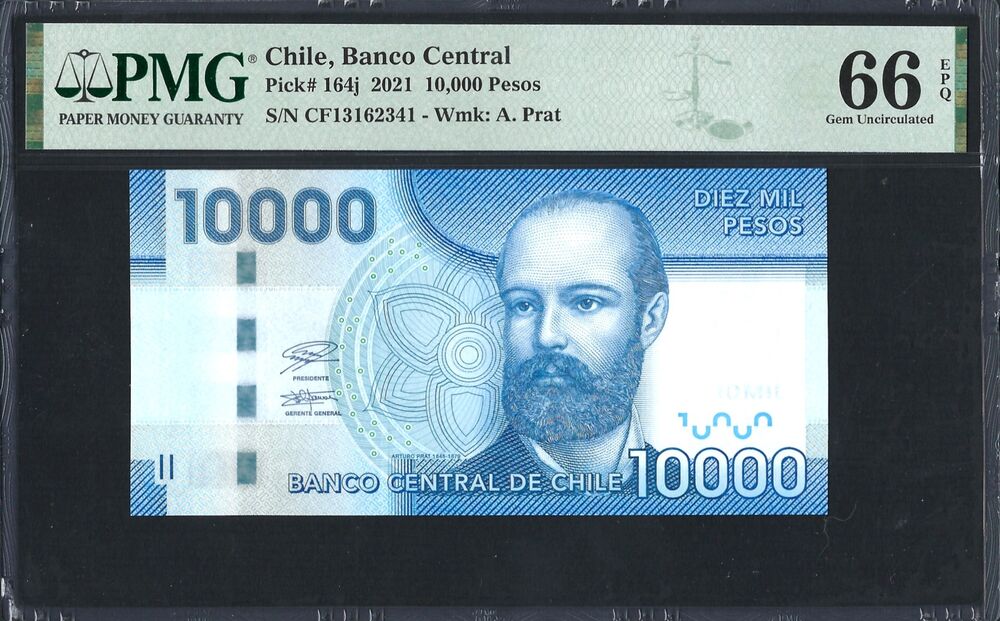 Chile -  10.000 Pesos 2021 - Pick # 164j - PMG 66 EPQ