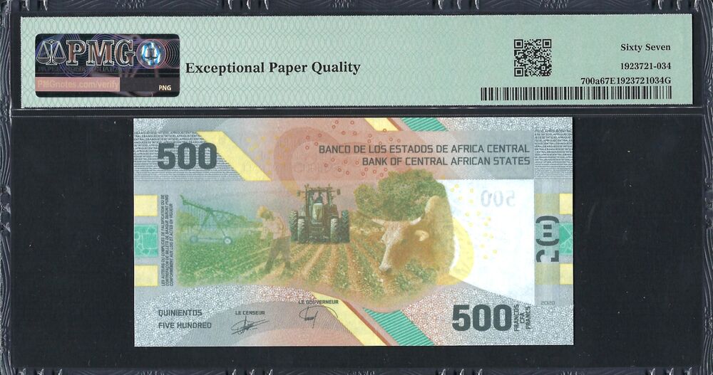 Central African States -  500 Francs 2020 - Pick # 700a - PMG 67 EPQ