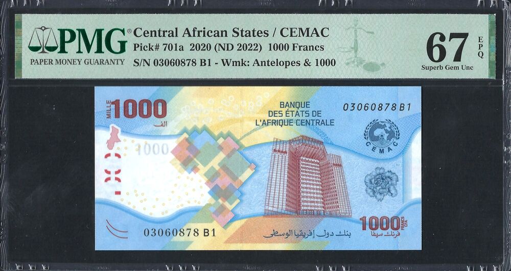 Central African States -  1000 Francs 2020 - Pick # 701a - PMG 67 EPQ