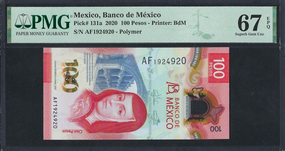 Mexico -  100 Pesos 2020 - Pick # 131a - PMG 67 EPQ