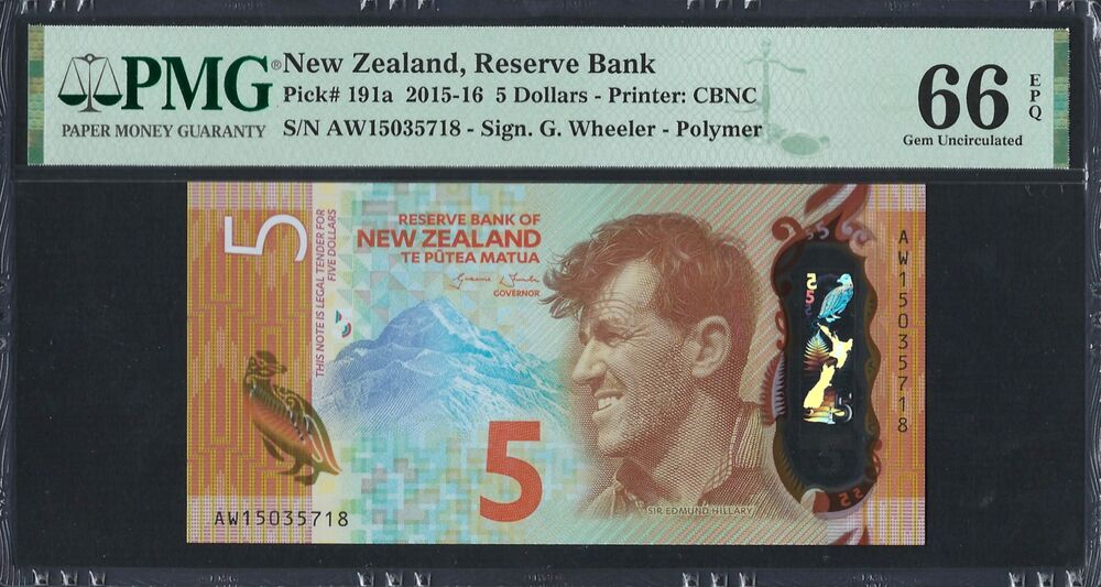 New Zealand -  5 Dollars 2015 - Pick # 191a - PMG 66 EPQ