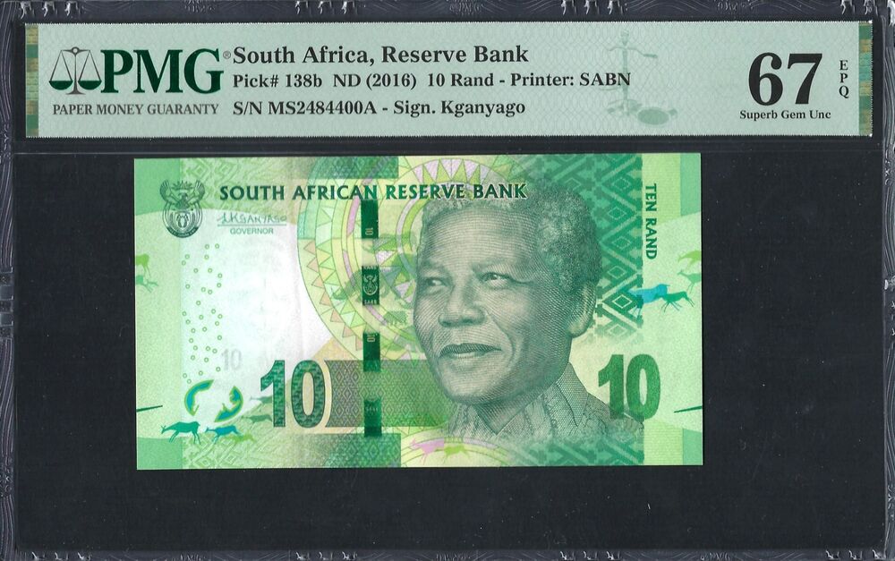 South Africa -  10 Rand 2016 - Pick # 138b - PMG 67 EPQ