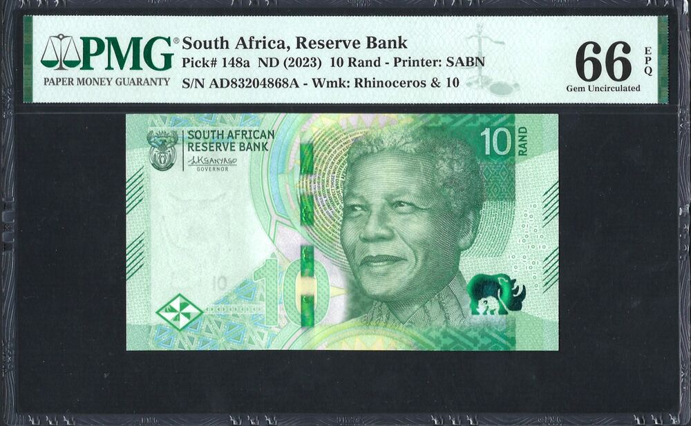 South Africa -  10 Rand 2023 - Pick # 148a - PMG 66 EPQ