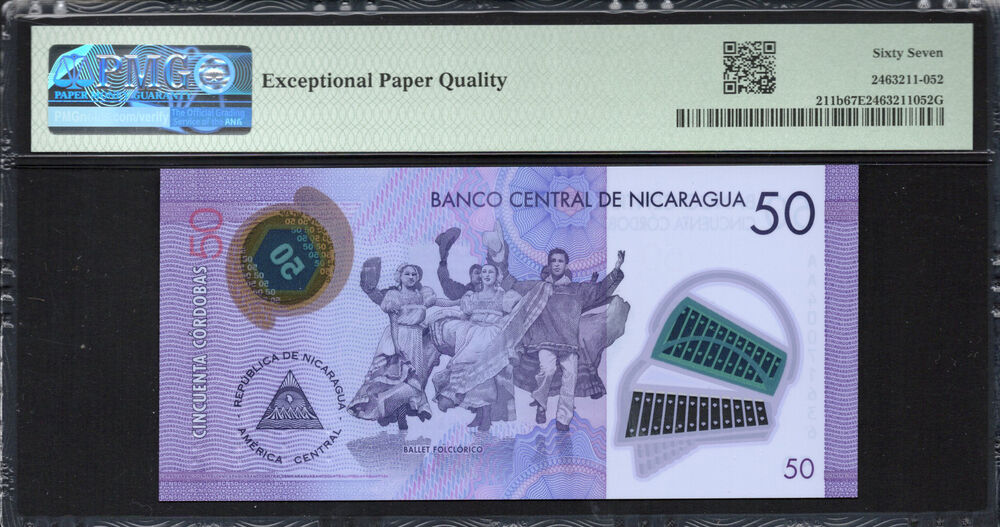 Nicaragua -  50 Córdobas 2021 - Pick # 211b - PMG 67 EPQ