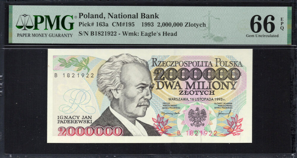 Poland -  2.000.000 Zlotych 1993 - Pick # 163a - PMG 66 EPQ