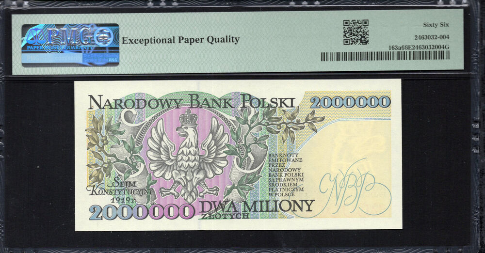 Poland -  2.000.000 Zlotych 1993 - Pick # 163a - PMG 66 EPQ