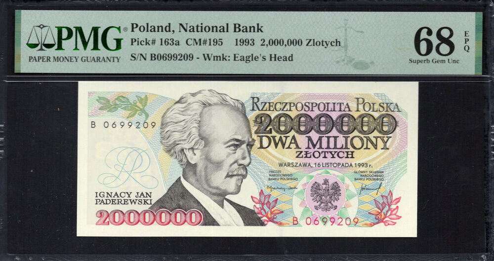 Poland -  2.000.000 Zlotych 1993 - Pick # 163a - PMG 68 EPQ