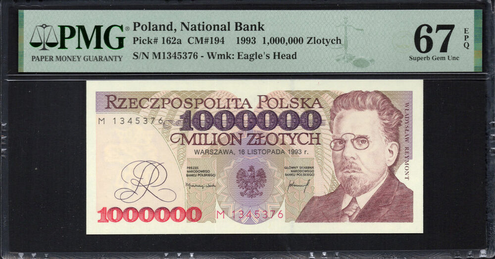 Poland -  1.000.000 Zlotych 1993 - Pick # 162a - PMG 67 EPQ