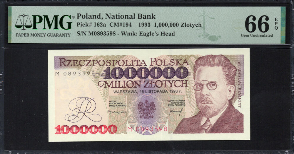Poland -  1.000.000 Zlotych 1993 - Pick # 162a - PMG 66 EPQ