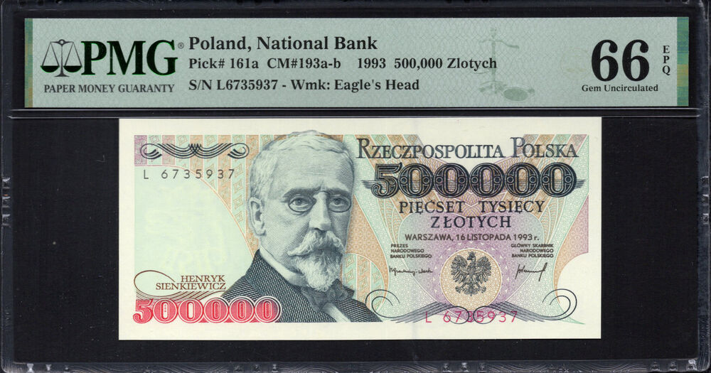 Poland -  500.000 Zlotych 1993 - Pick # 161a - PMG 66 EPQ