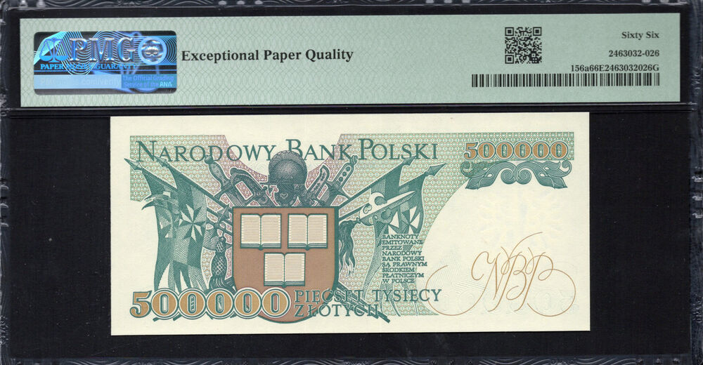 Poland -  500.000 Zlotych 1990 - Pick # 156a - PMG 66 EPQ