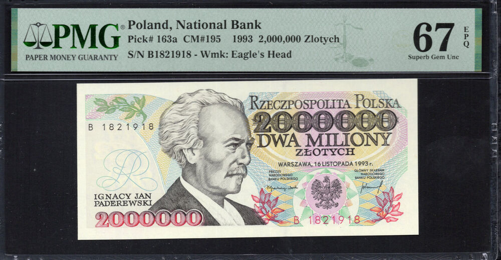 Poland -  2.000.000 Zlotych 1993 - Pick # 163a - PMG 67 EPQ