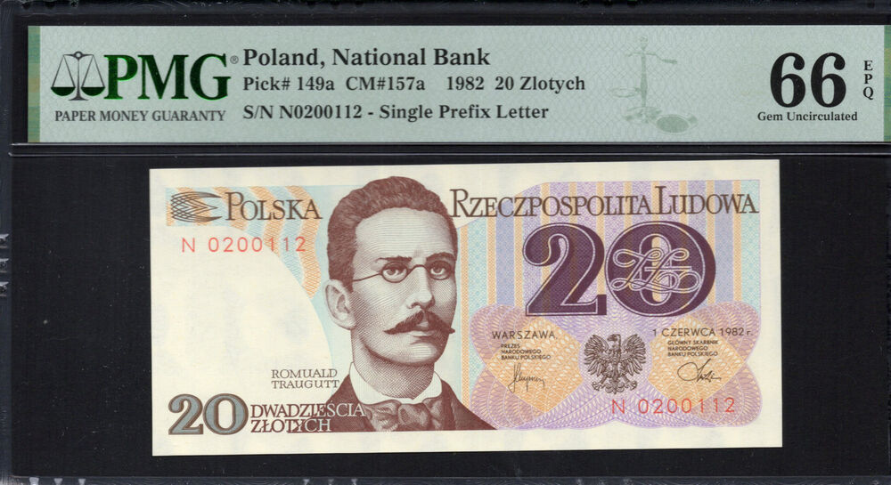 Poland -  20 Zlotych 1982 - Pick # 149a - PMG 66 EPQ