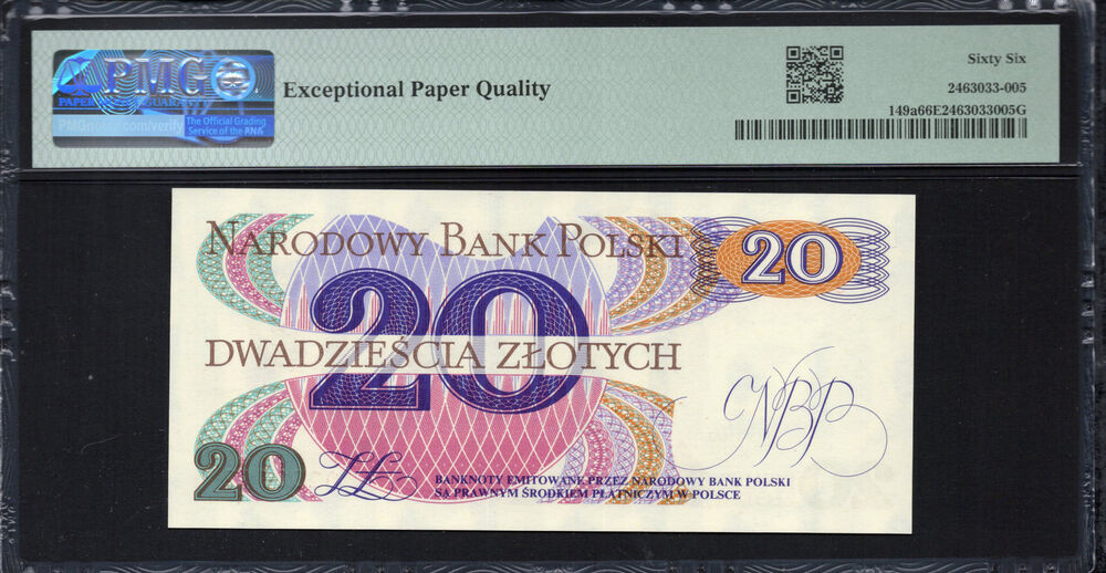 Poland -  20 Zlotych 1982 - Pick # 149a - PMG 66 EPQ