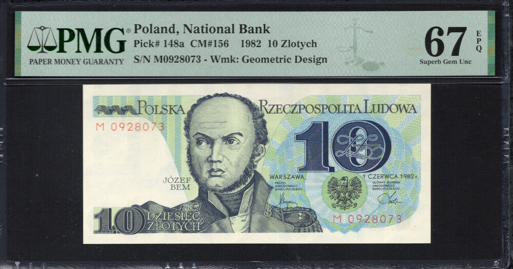 Poland -  10 Zlotych 1982 - Pick # 148a - PMG 67 EPQ