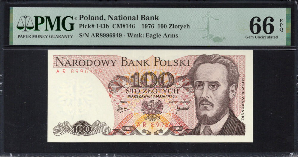 Poland -  100 Zlotych 1976 - Pick # 143b - PMG 66 EPQ