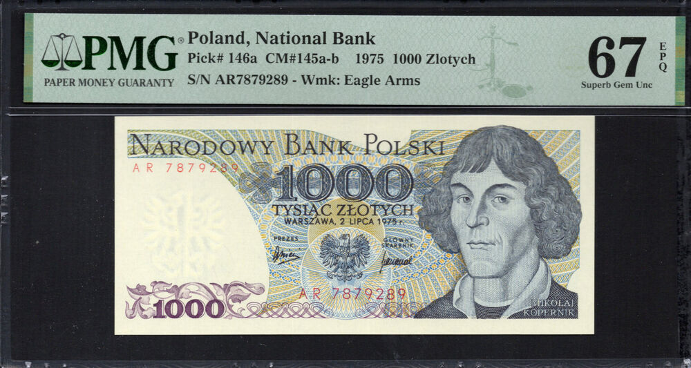 Poland -  1000 Zlotych 1975 - Pick # 146a - PMG 67 EPQ