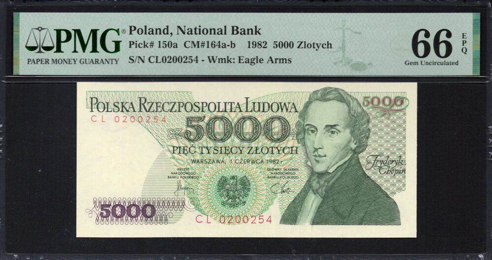 Poland -  5000 Zlotych 1982 - Pick # 150a - PMG 66 EPQ
