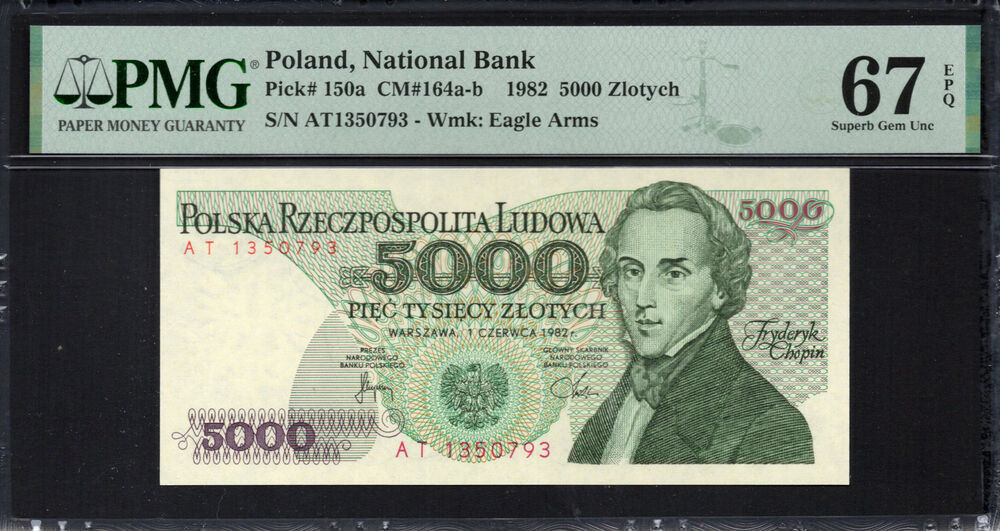 Poland -  5000 Zlotych 1982 - Pick # 150a - PMG 67 EPQ