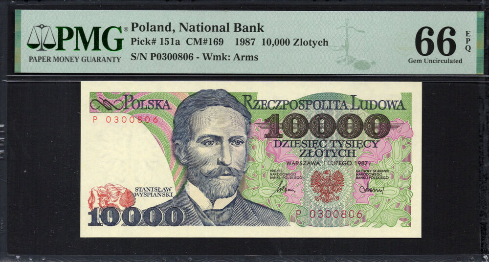 Poland -  10.000 Zlotych 1987 - Pick # 151a - PMG 66 EPQ