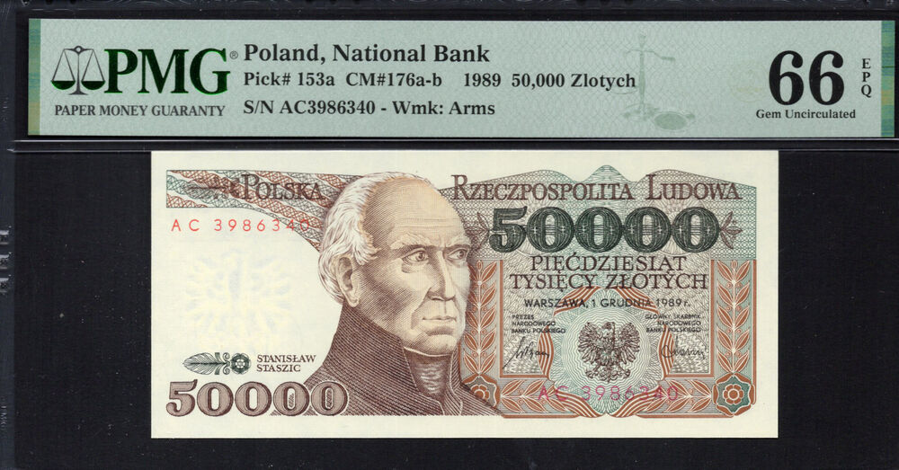 Poland -  50.000 Zlotych 1989 - Pick # 153a - PMG 66 EPQ