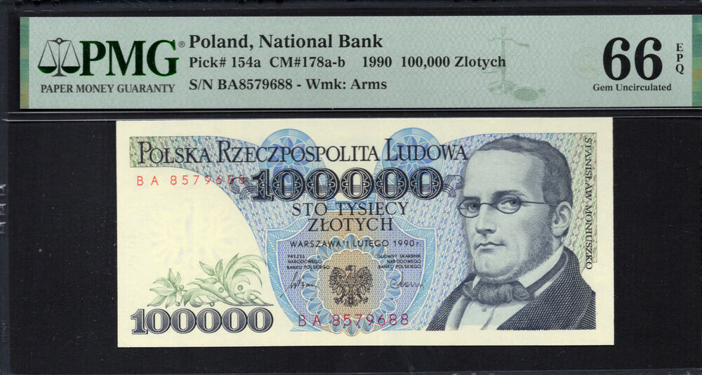 Poland -  100.000 Zlotych 1990 - Pick # 154a - PMG 66 EPQ