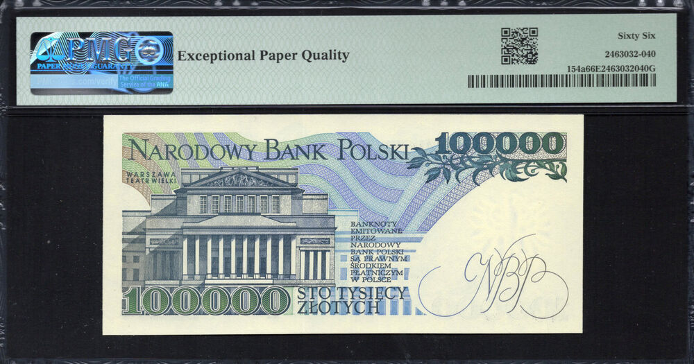 Poland -  100.000 Zlotych 1990 - Pick # 154a - PMG 66 EPQ