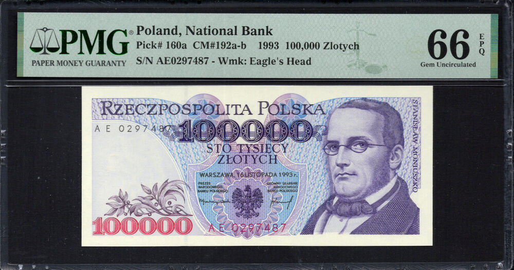 Poland -  100.000 Zlotych 1993 - Pick # 160a - PMG 66 EPQ