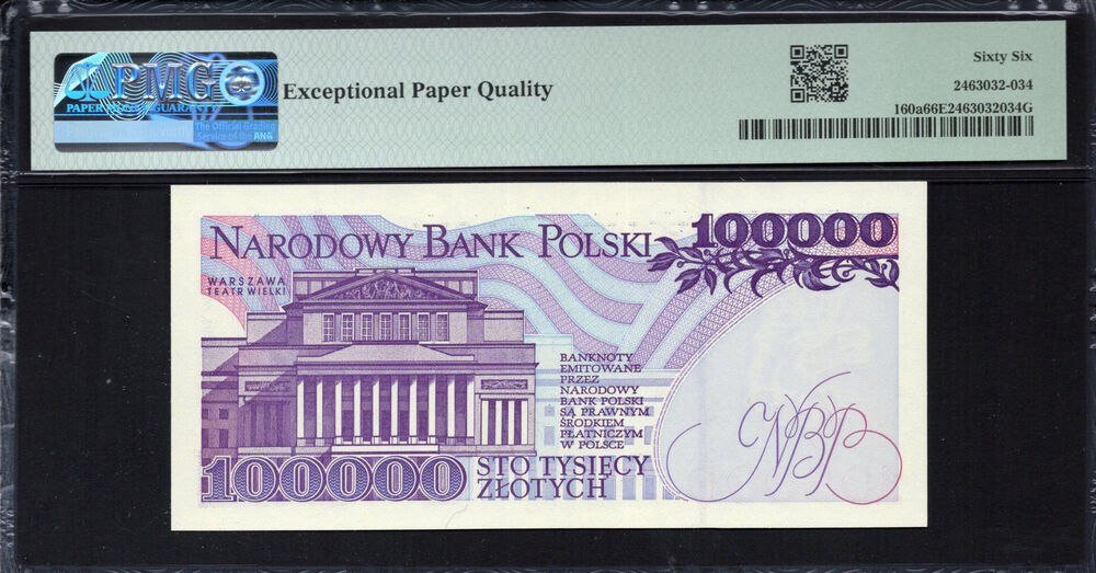 Poland -  100.000 Zlotych 1993 - Pick # 160a - PMG 66 EPQ