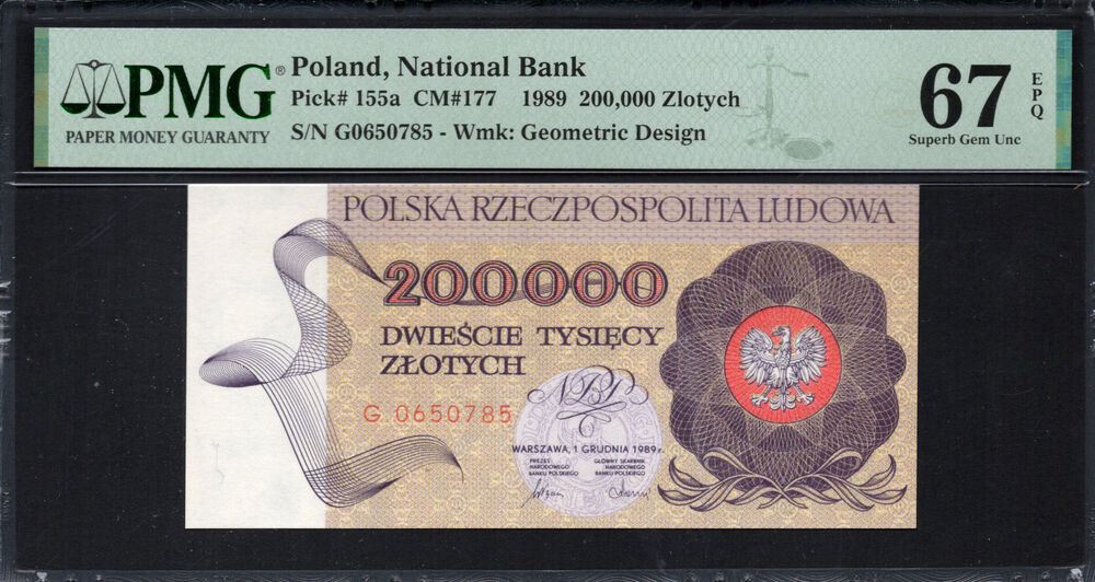 Poland -  200.000 Zlotych 1989 - Pick # 155a - PMG 67 EPQ