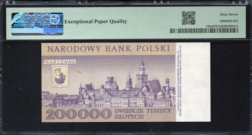 Poland -  200.000 Zlotych 1989 - Pick # 155a - PMG 67 EPQ