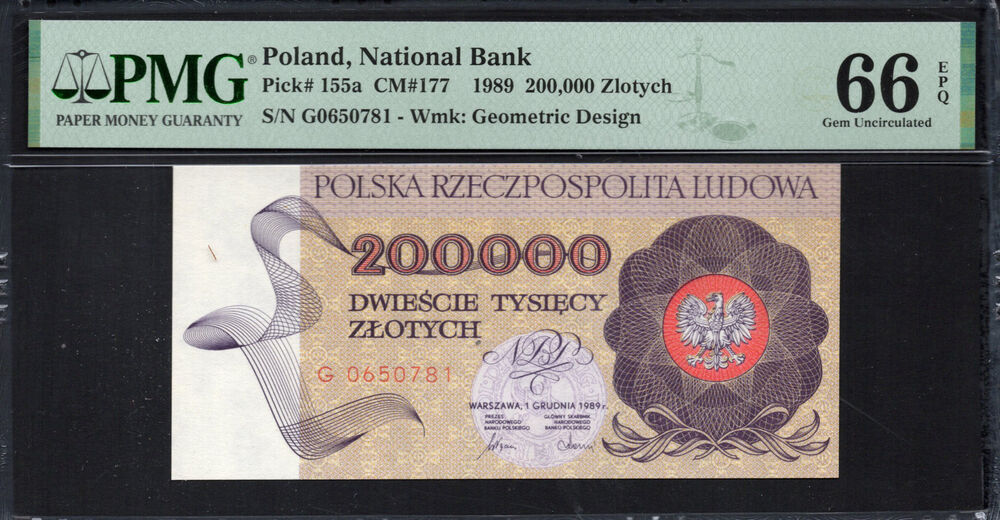 Poland -  200.000 Zlotych 1989 - Pick # 155a - PMG 66 EPQ