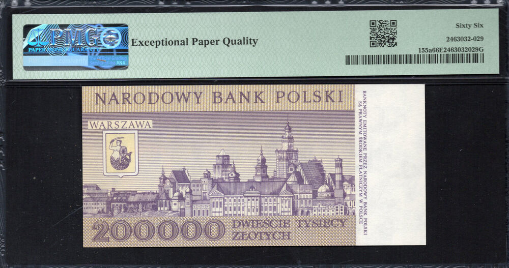 Poland -  200.000 Zlotych 1989 - Pick # 155a - PMG 66 EPQ
