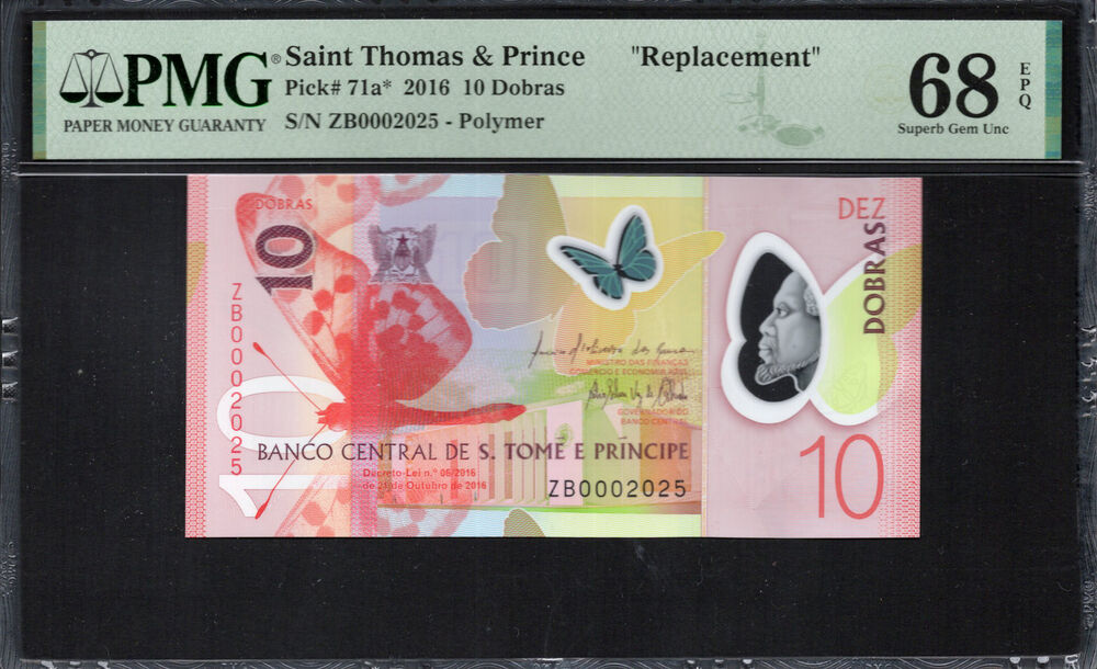 Sao Tome and Principe -  10 Dobras 2016 - Pick # 71a* - PMG 68 EPQ