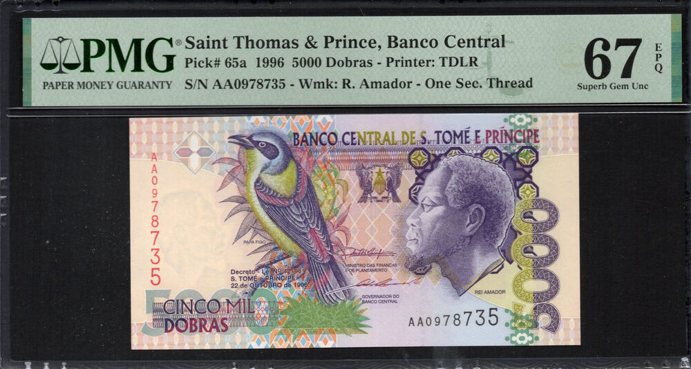Sao Tome and Principe -  5000 Dobras 1996 - Pick # 65a - PMG 67 EPQ