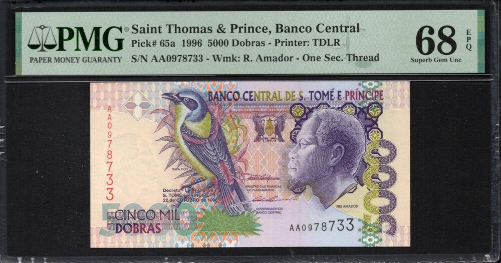 Sao Tome and Principe -  5000 Dobras 1996 - Pick # 65a - PMG 68 EPQ