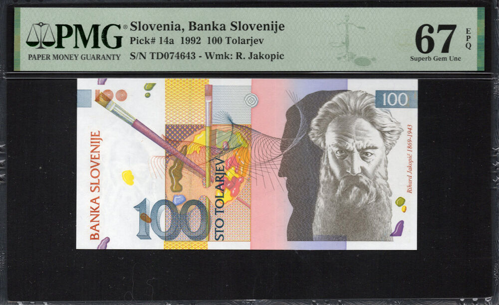 Slovenia -  100 Tolarjev 1992 - Pick # 14a - PMG 67 EPQ