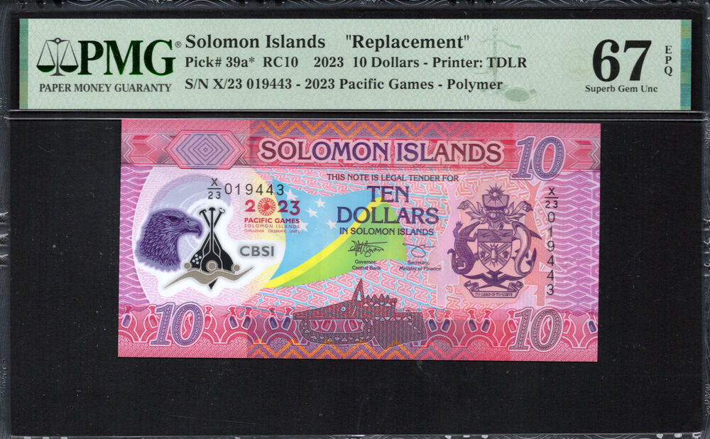 Solomon Islands -  10 Dollars 2023 - Pick # 39a* - PMG 67 EPQ