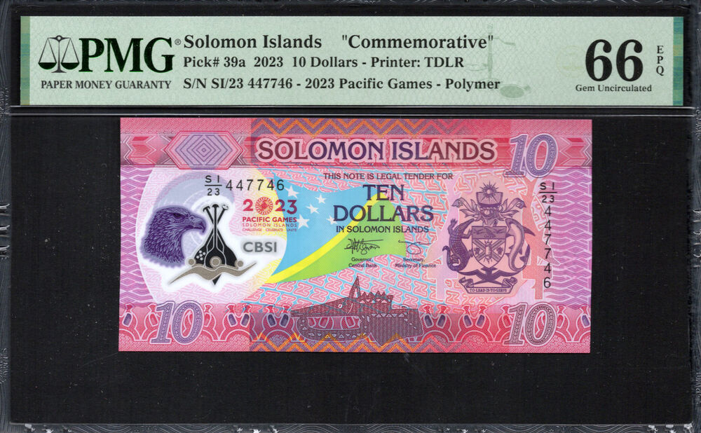 Solomon Islands -  10 Dollars 2023 - Pick # 39a - PMG 66 EPQ