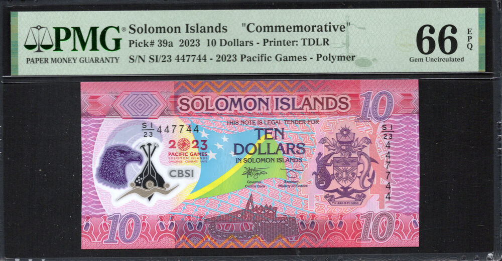 Solomon Islands -  10 Dollars 2023 - Pick # 39a - PMG 66 EPQ
