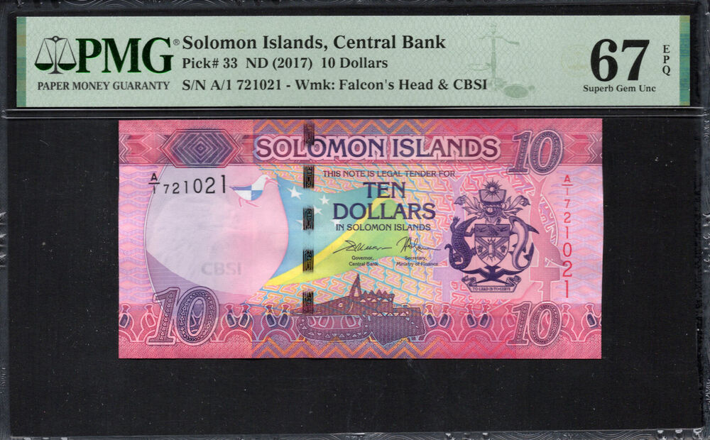 Solomon Islands -  10 Dollars 2017 - Pick # 33 - PMG 67 EPQ