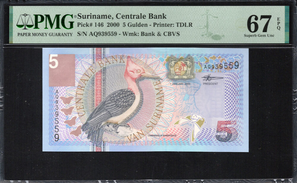 Suriname -  5 Gulden 2000 - Pick # 146 - PMG 67 EPQ