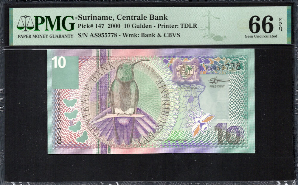 Suriname -  10 Gulden 2000 - Pick # 147 - PMG 66 EPQ