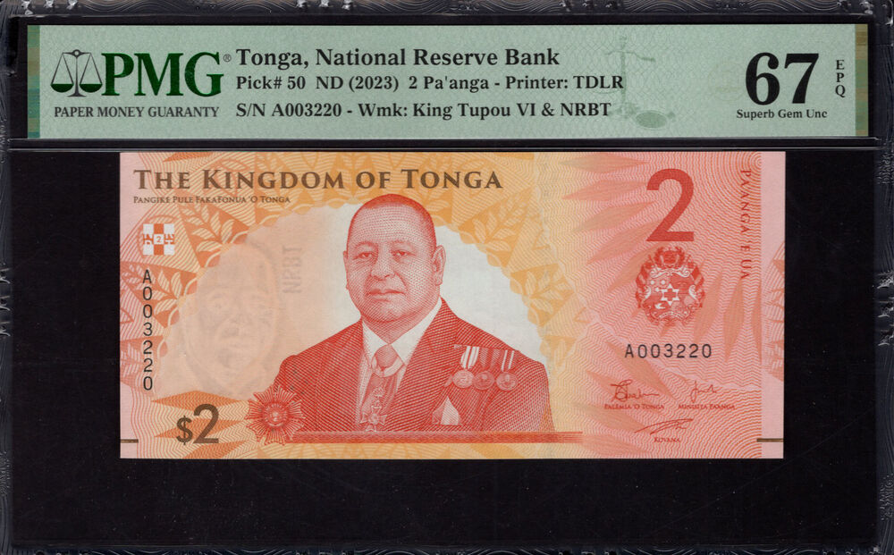 Tonga -  2 Pa'anga 2023 - Pick # 50 - PMG 67 EPQ