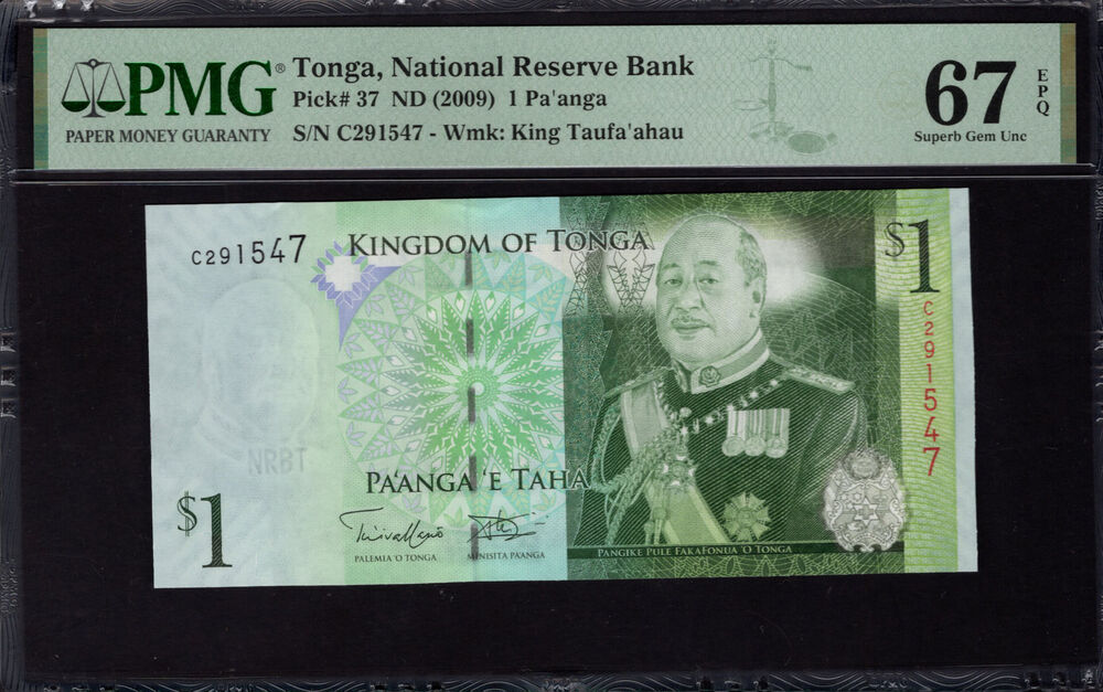 Tonga -  1 Pa'anga 2009 - Pick # 37 - PMG 67 EPQ