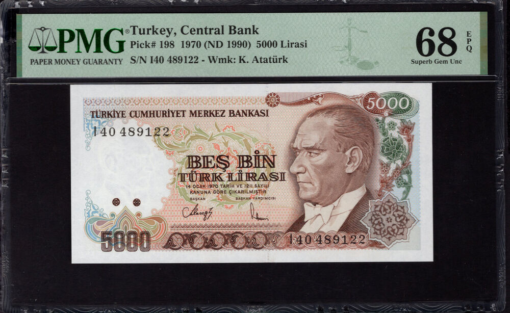 Turkey -  5000 Lirasi 1970 - Pick # 198 - PMG 68 EPQ